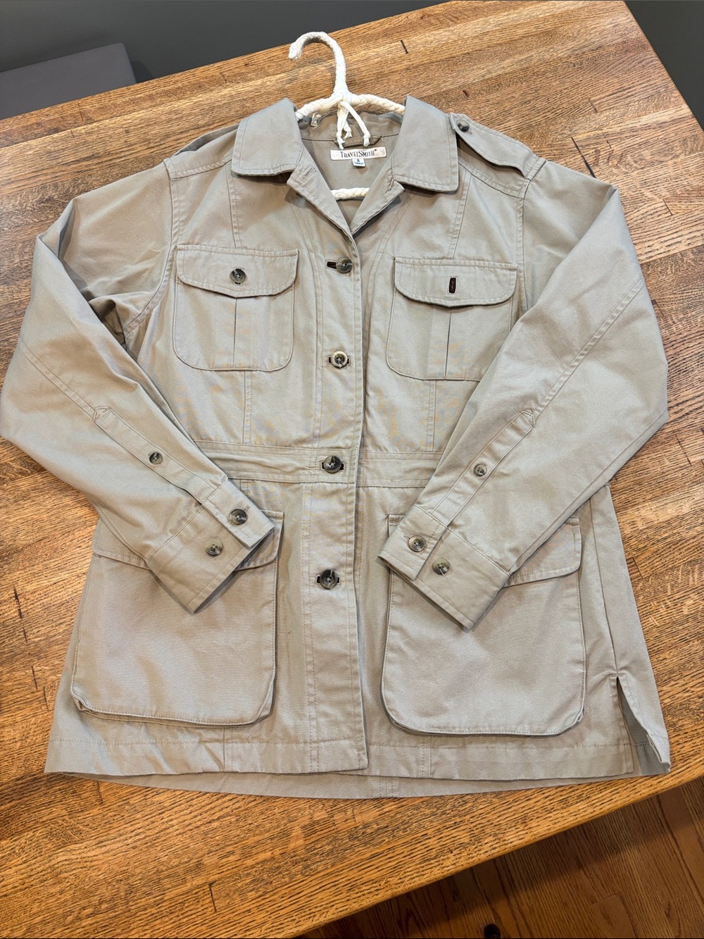 TravelSmith Women's Light Taupe/ Khaki Cargo Safari Utility Jacket Cotton Sz S